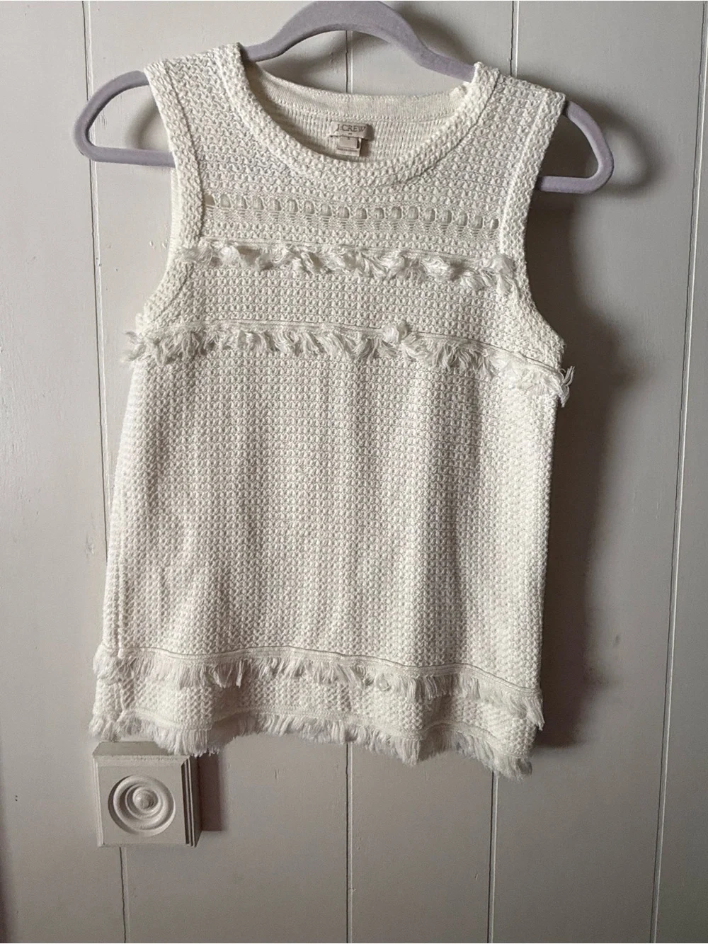 J. Crew Cream Fringe Knit Sleeveless Top